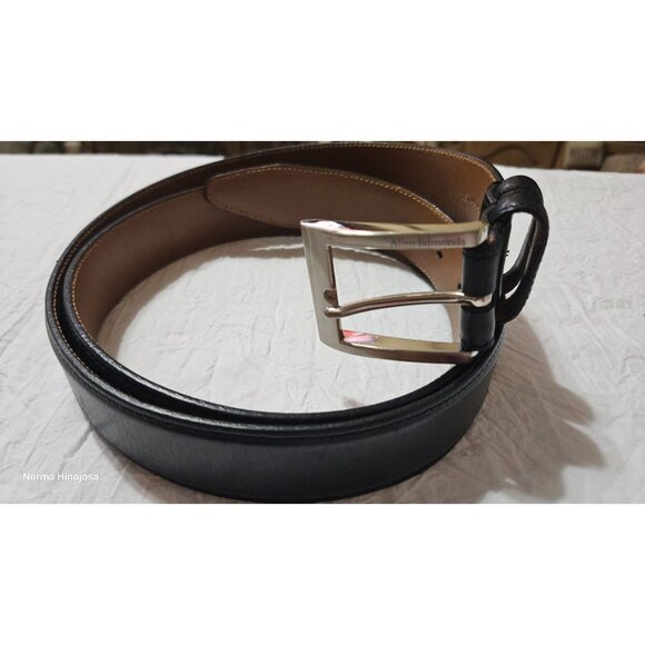 Allen Edmonds Black Leather Mens Belt With Silver Buckle - Picture 2 of 8